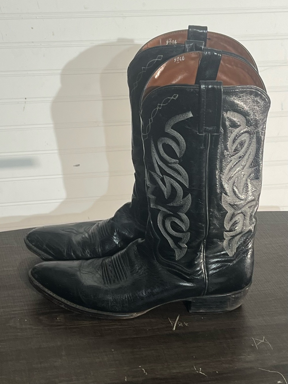 Dan Post Black Mignon Western Cowboy Boots with White Embroidery Size 11.5